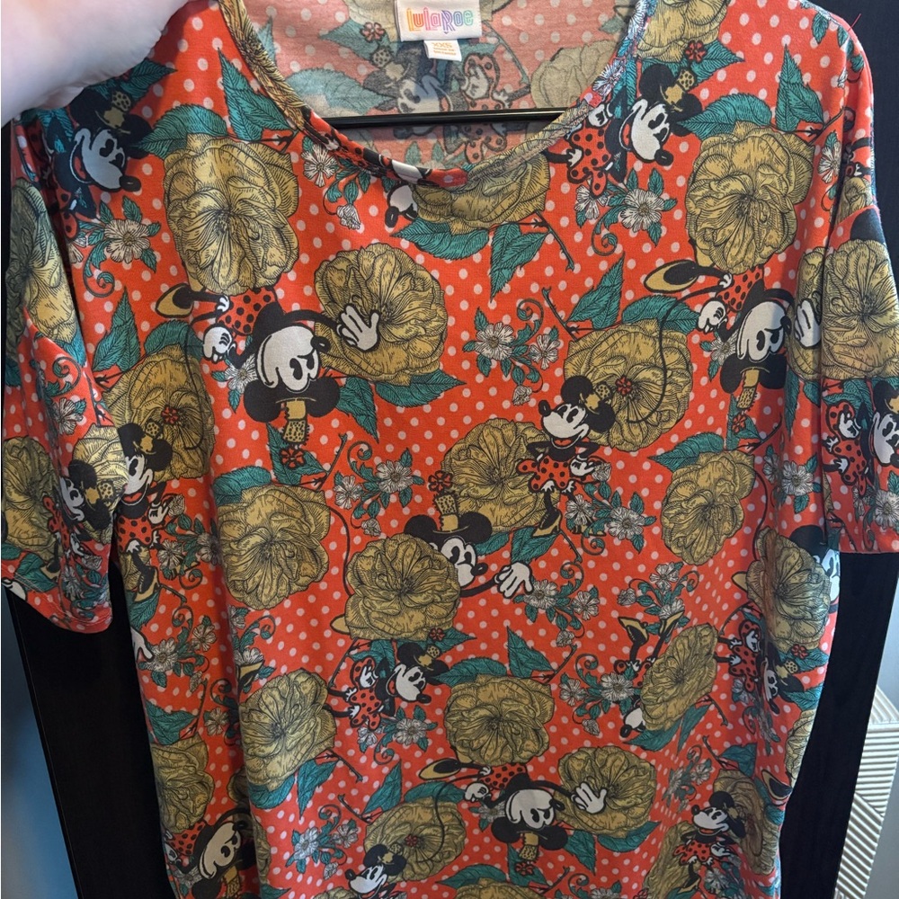 LuLaRoe Women’s Orange Floral Mickey Print Tee